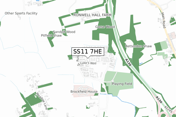 SS11 7HE map - small scale - OS Open Zoomstack (Ordnance Survey)