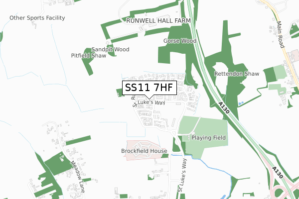 SS11 7HF map - small scale - OS Open Zoomstack (Ordnance Survey)