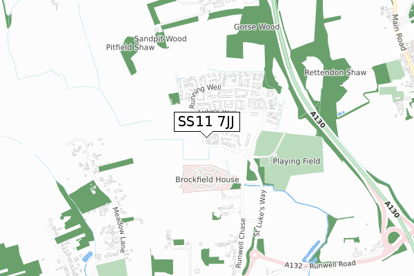 SS11 7JJ map - small scale - OS Open Zoomstack (Ordnance Survey)