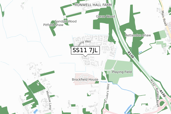 SS11 7JL map - small scale - OS Open Zoomstack (Ordnance Survey)
