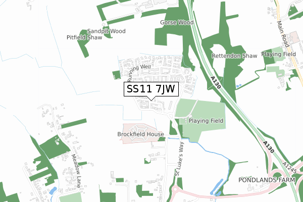 SS11 7JW map - small scale - OS Open Zoomstack (Ordnance Survey)