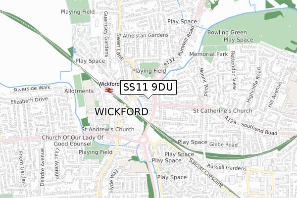 SS11 9DU map - small scale - OS Open Zoomstack (Ordnance Survey)