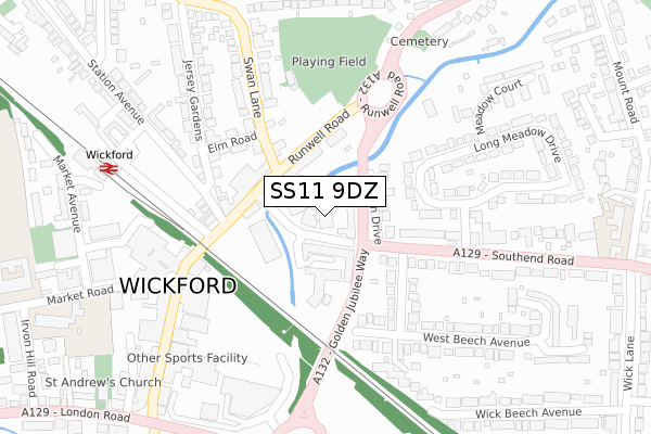 SS11 9DZ map - large scale - OS Open Zoomstack (Ordnance Survey)