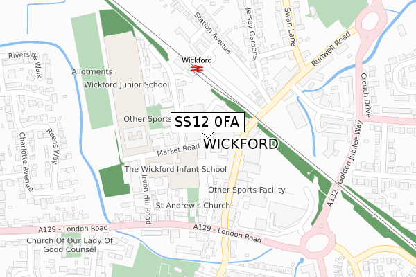 SS12 0FA map - large scale - OS Open Zoomstack (Ordnance Survey)