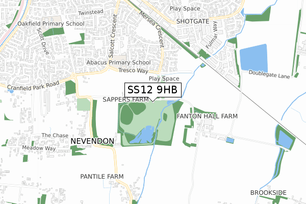 SS12 9HB map - small scale - OS Open Zoomstack (Ordnance Survey)