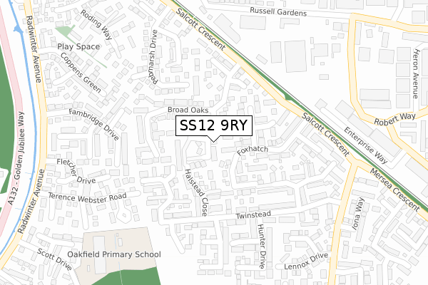 SS12 9RY map - large scale - OS Open Zoomstack (Ordnance Survey)