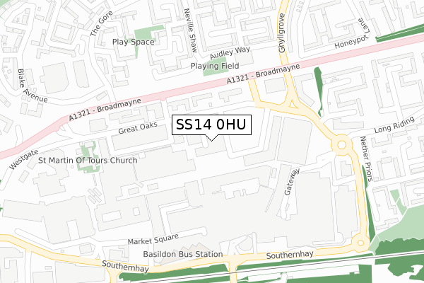 SS14 0HU map - large scale - OS Open Zoomstack (Ordnance Survey)