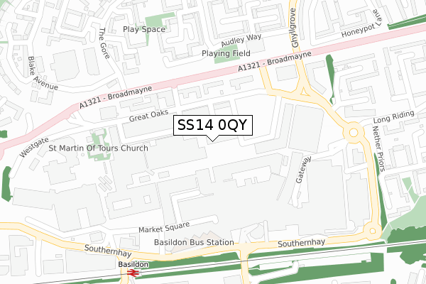 SS14 0QY map - large scale - OS Open Zoomstack (Ordnance Survey)
