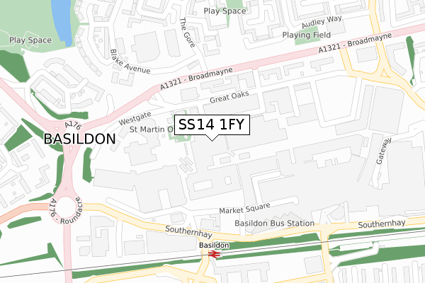 SS14 1FY map - large scale - OS Open Zoomstack (Ordnance Survey) SS14 1FY map - large scale - OS Open Zoomstack (Ordnance Survey)