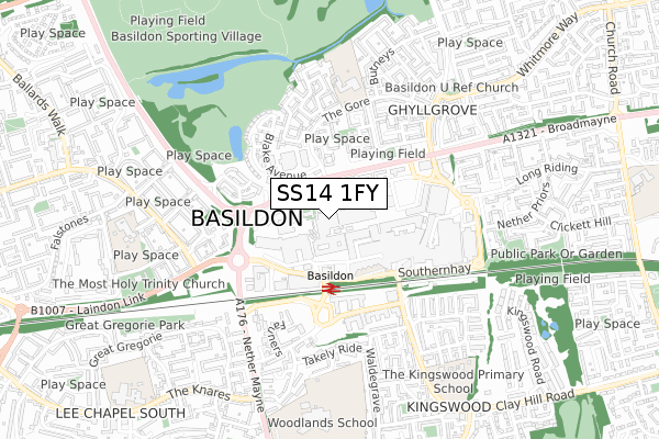 SS14 1FY map - small scale - OS Open Zoomstack (Ordnance Survey) SS14 1FY map - small scale - OS Open Zoomstack (Ordnance Survey)