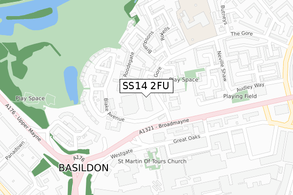 SS14 2FU map - large scale - OS Open Zoomstack (Ordnance Survey)