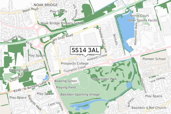 SS14 3AL map - small scale - OS Open Zoomstack (Ordnance Survey)