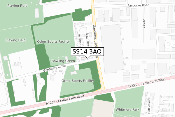 SS14 3AQ map - large scale - OS Open Zoomstack (Ordnance Survey)