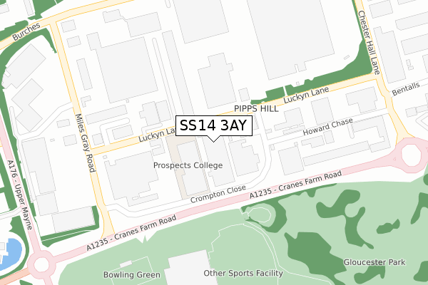 SS14 3AY map - large scale - OS Open Zoomstack (Ordnance Survey)