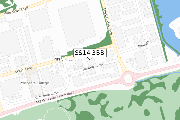 SS14 3BB map - large scale - OS Open Zoomstack (Ordnance Survey)