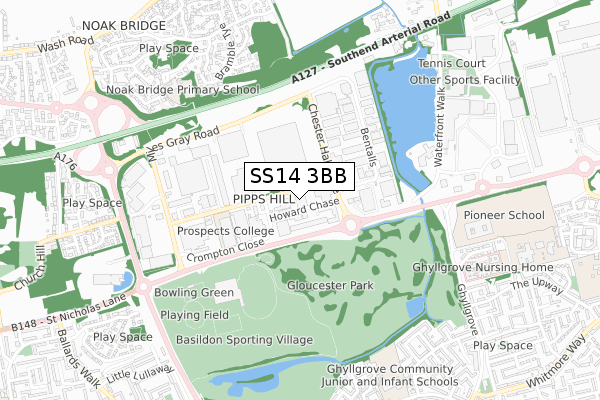 SS14 3BB map - small scale - OS Open Zoomstack (Ordnance Survey)