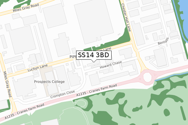 SS14 3BD map - large scale - OS Open Zoomstack (Ordnance Survey)