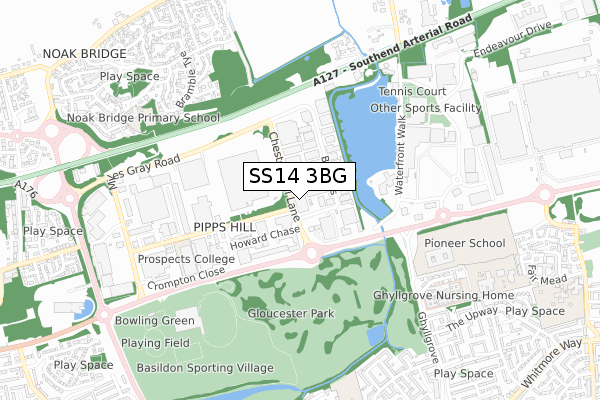 SS14 3BG map - small scale - OS Open Zoomstack (Ordnance Survey)