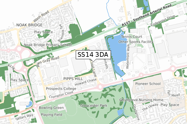 SS14 3DA map - small scale - OS Open Zoomstack (Ordnance Survey)