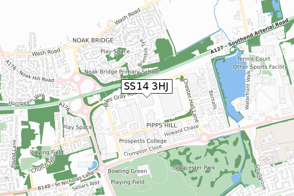 SS14 3HJ map - small scale - OS Open Zoomstack (Ordnance Survey)