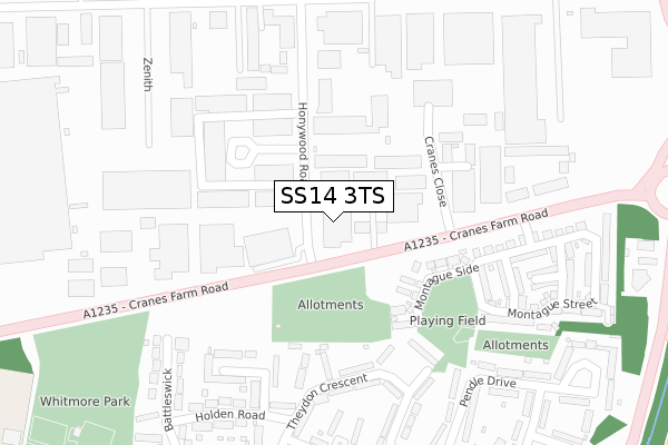 SS14 3TS map - large scale - OS Open Zoomstack (Ordnance Survey)