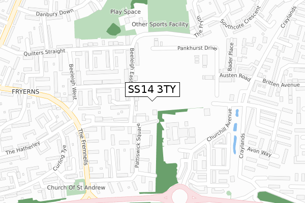 SS14 3TY map - large scale - OS Open Zoomstack (Ordnance Survey)