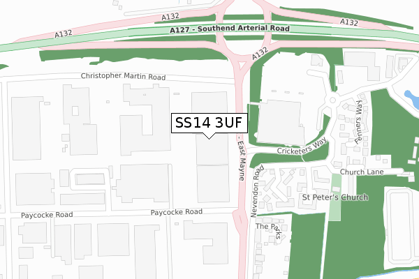 SS14 3UF map - large scale - OS Open Zoomstack (Ordnance Survey)