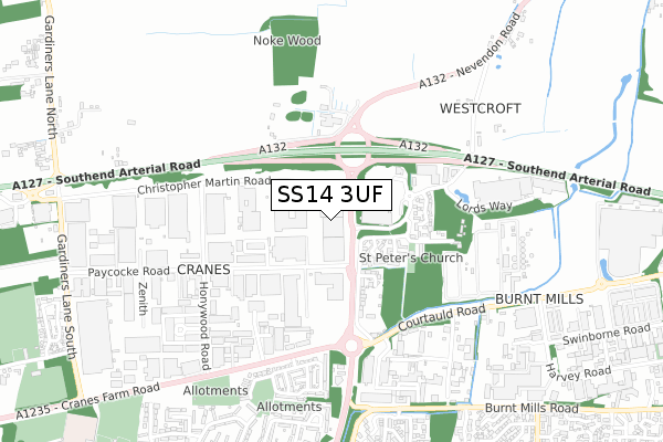 SS14 3UF map - small scale - OS Open Zoomstack (Ordnance Survey)