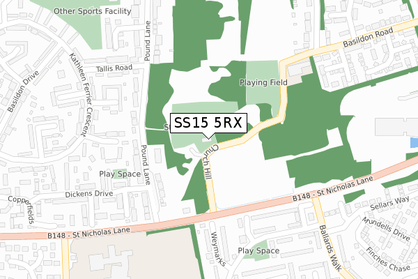 SS15 5RX map - large scale - OS Open Zoomstack (Ordnance Survey)