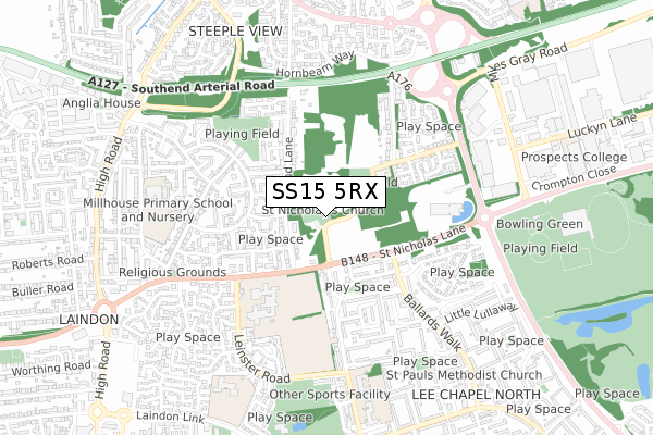 SS15 5RX map - small scale - OS Open Zoomstack (Ordnance Survey)