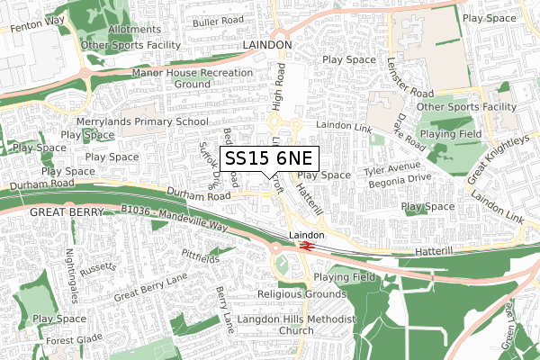 SS15 6NE map - small scale - OS Open Zoomstack (Ordnance Survey)