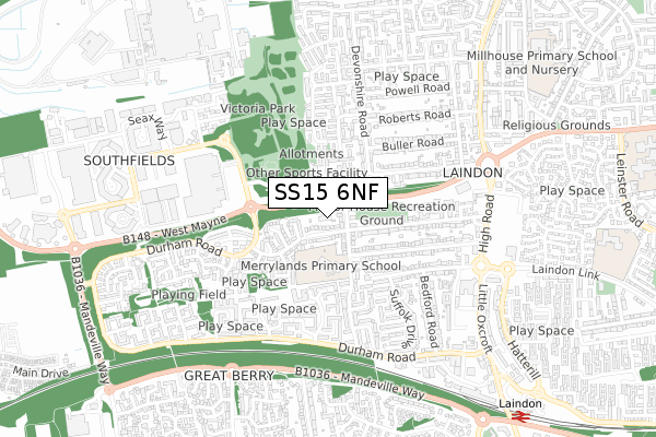 SS15 6NF map - small scale - OS Open Zoomstack (Ordnance Survey)