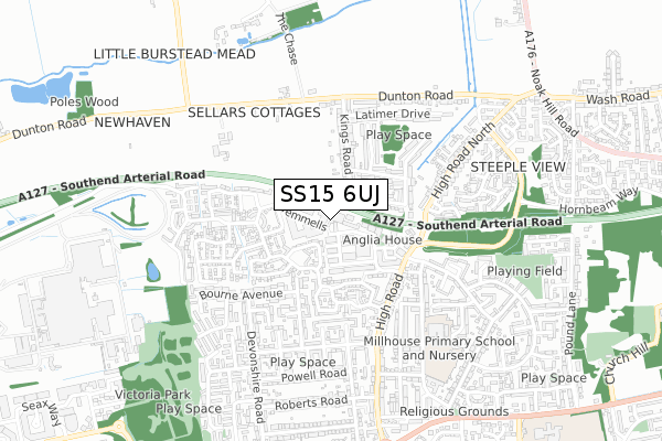 SS15 6UJ map - small scale - OS Open Zoomstack (Ordnance Survey)