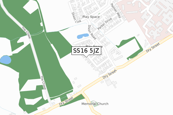 SS16 5JZ map - large scale - OS Open Zoomstack (Ordnance Survey)