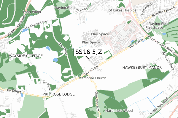 SS16 5JZ map - small scale - OS Open Zoomstack (Ordnance Survey) SS16 5JZ map - small scale - OS Open Zoomstack (Ordnance Survey)
