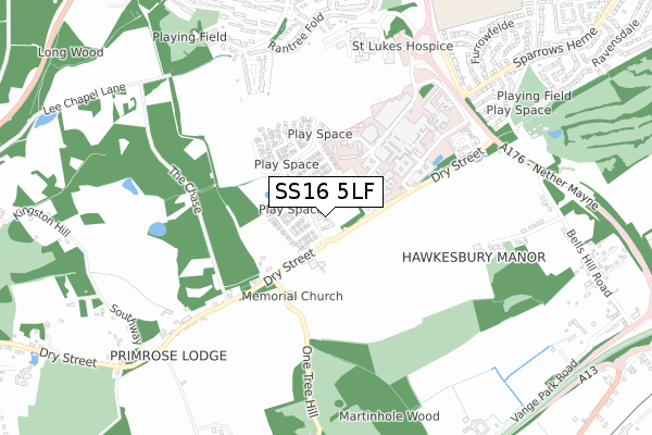 SS16 5LF map - small scale - OS Open Zoomstack (Ordnance Survey) SS16 5LF map - small scale - OS Open Zoomstack (Ordnance Survey)