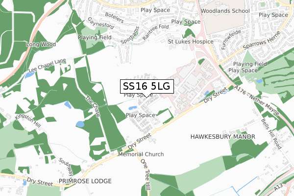 SS16 5LG map - small scale - OS Open Zoomstack (Ordnance Survey) SS16 5LG map - small scale - OS Open Zoomstack (Ordnance Survey)