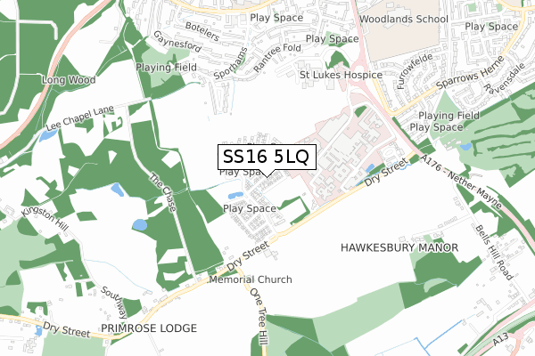 SS16 5LQ map - small scale - OS Open Zoomstack (Ordnance Survey) SS16 5LQ map - small scale - OS Open Zoomstack (Ordnance Survey)
