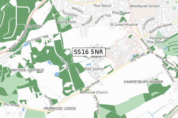 SS16 5NR map - small scale - OS Open Zoomstack (Ordnance Survey) SS16 5NR map - small scale - OS Open Zoomstack (Ordnance Survey)