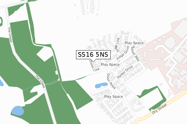 SS16 5NS map - large scale - OS Open Zoomstack (Ordnance Survey)