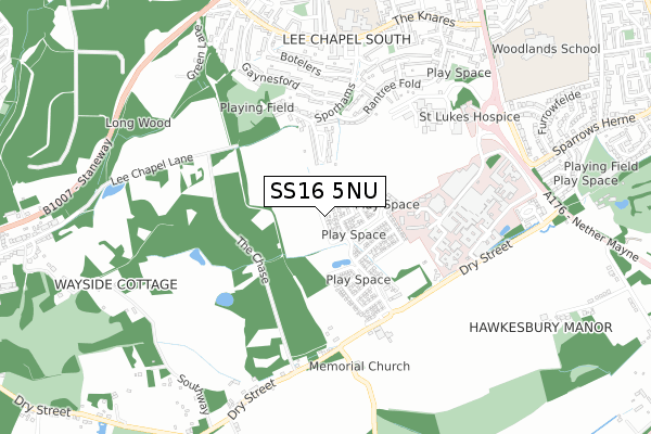 SS16 5NU map - small scale - OS Open Zoomstack (Ordnance Survey) SS16 5NU map - small scale - OS Open Zoomstack (Ordnance Survey)