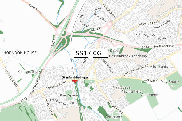 SS17 0GE map - small scale - OS Open Zoomstack (Ordnance Survey)