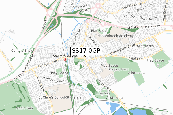 SS17 0GP map - small scale - OS Open Zoomstack (Ordnance Survey)