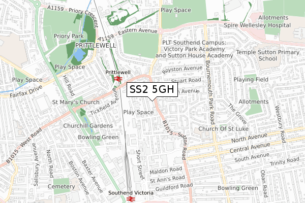 SS2 5GH map - small scale - OS Open Zoomstack (Ordnance Survey)