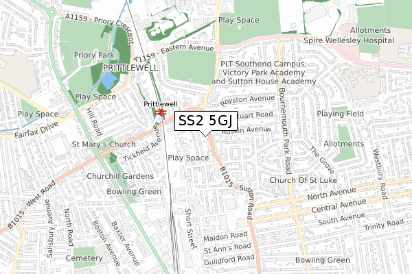 SS2 5GJ map - small scale - OS Open Zoomstack (Ordnance Survey) SS2 5GJ map - small scale - OS Open Zoomstack (Ordnance Survey)