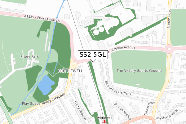 SS2 5GL map - large scale - OS Open Zoomstack (Ordnance Survey)