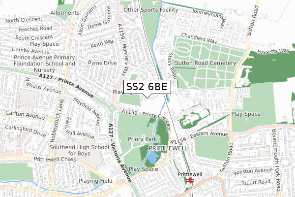 SS2 6BE map - small scale - OS Open Zoomstack (Ordnance Survey) SS2 6BE map - small scale - OS Open Zoomstack (Ordnance Survey)