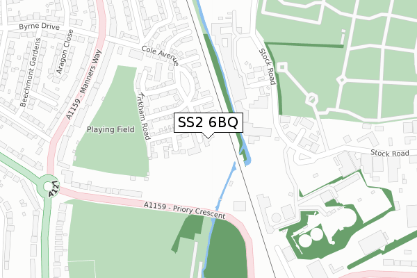 SS2 6BQ map - large scale - OS Open Zoomstack (Ordnance Survey)