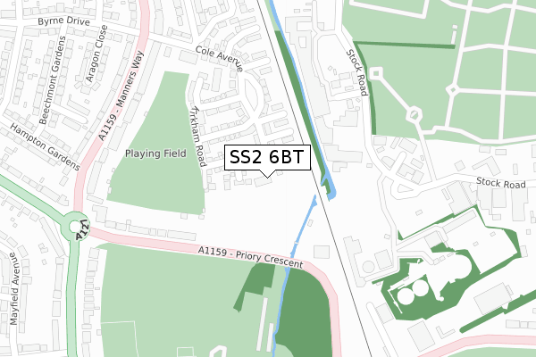 SS2 6BT map - large scale - OS Open Zoomstack (Ordnance Survey)