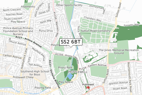 SS2 6BT map - small scale - OS Open Zoomstack (Ordnance Survey) SS2 6BT map - small scale - OS Open Zoomstack (Ordnance Survey)